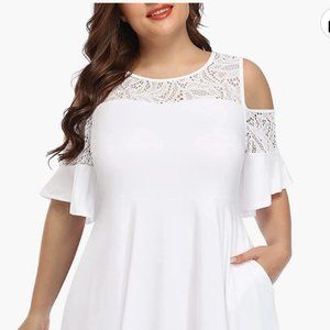 White Lace Cut-Out Ankle Length Dress - LaLagen
